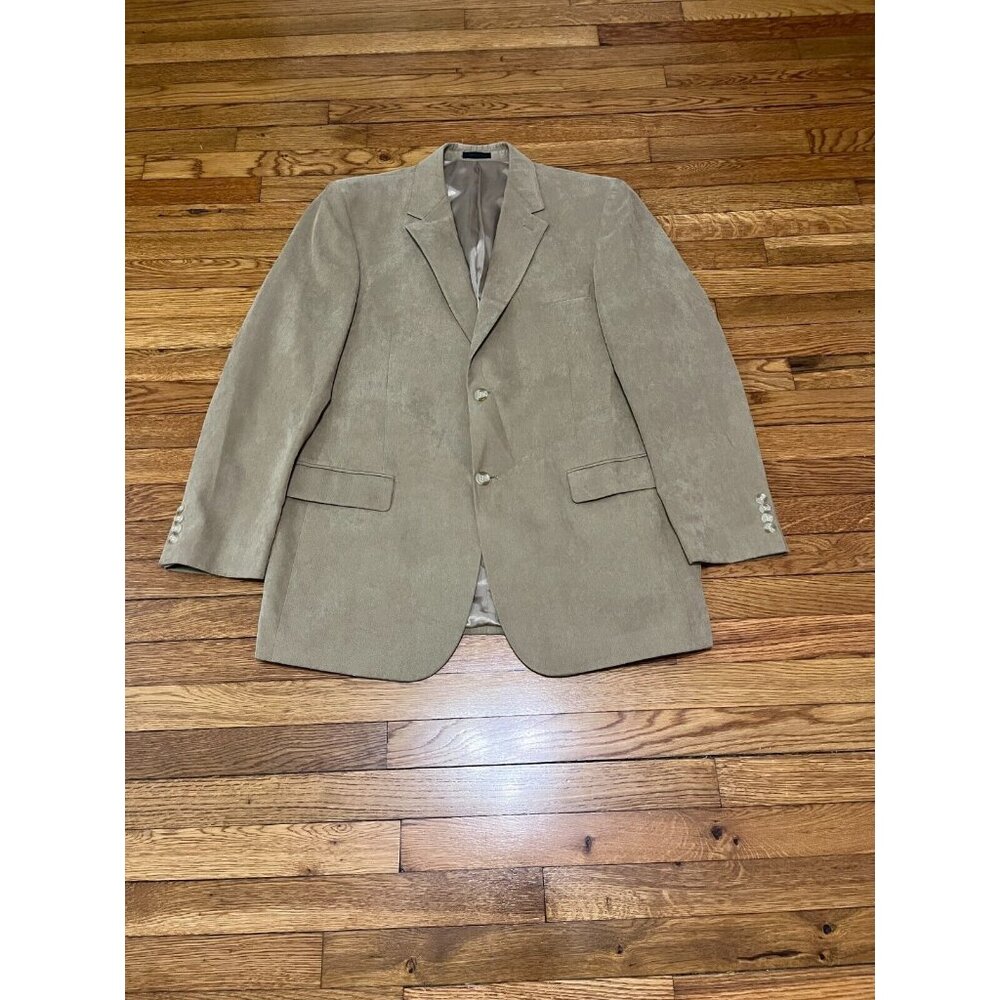 Andrew Fezza Men's Blazer Jacket Size 43L Beige Microfiber 2 Button Sport Coat